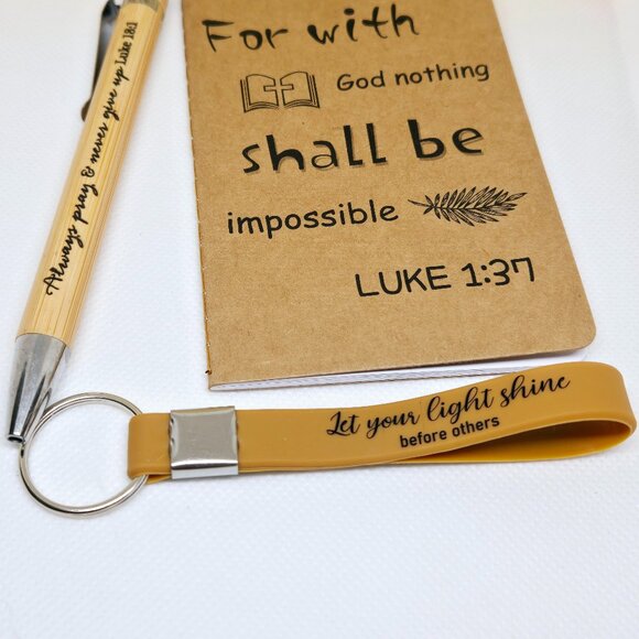 NEW INSPIRATIONAL FAITH CANVAS POUCH, NOTEPAD, PEN, BOOKMARK & KEYCHAIN GIFT SET - Picture 4 of 9